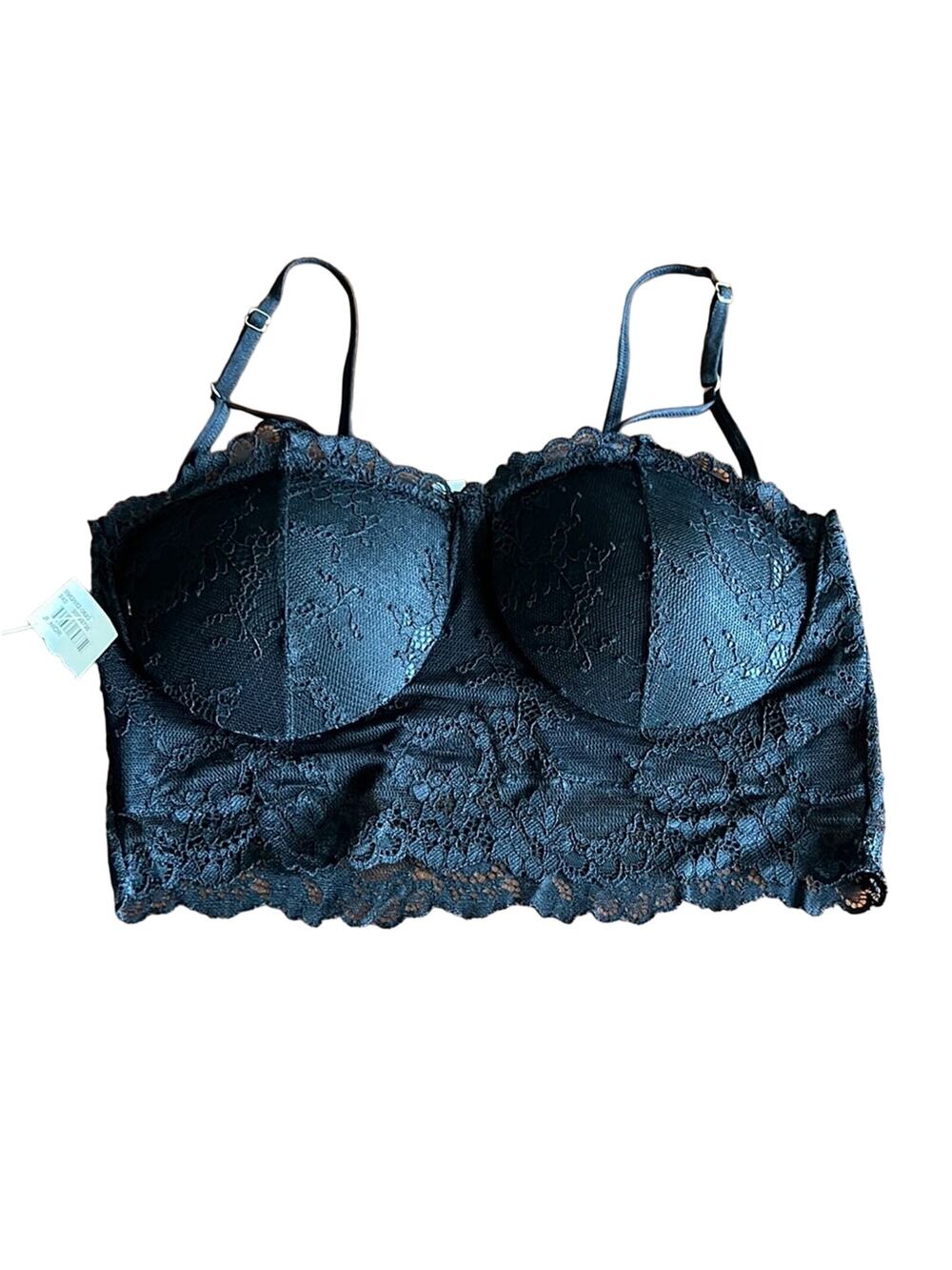 Black Lace Bra Cropped Camisole Juniors Sz Small/Medium Padded Adjustable Strap